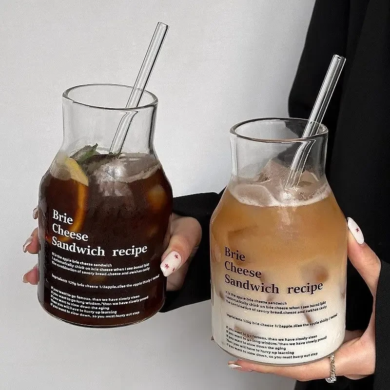 ins耐热秋季水杯牛奶家用咖啡杯杯子果汁吸管玻璃杯大容量茶杯具