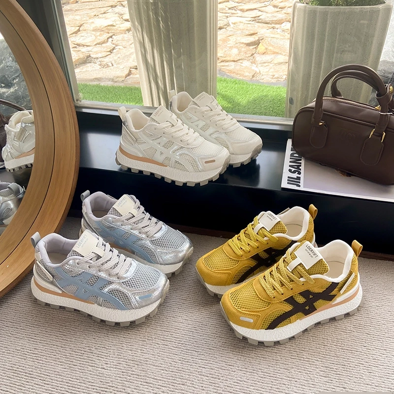 2025夏季新款厚底增高老爹鞋轻便软底网面显脚小德迅鞋休闲阿甘鞋