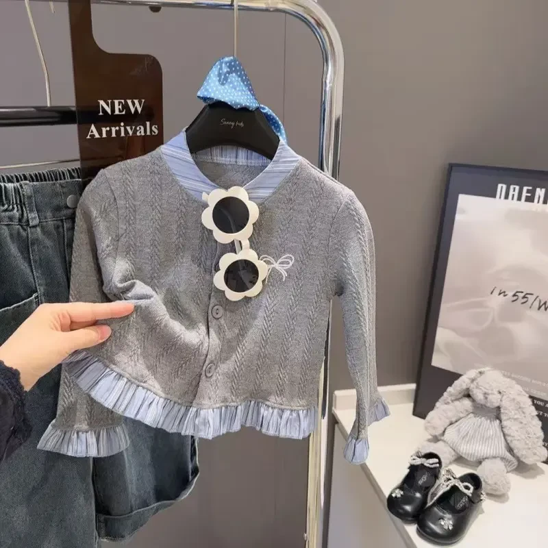 打底衫2025新款女童秋冬款韩版毛衣可爱花边潮流纯色上衣跃立