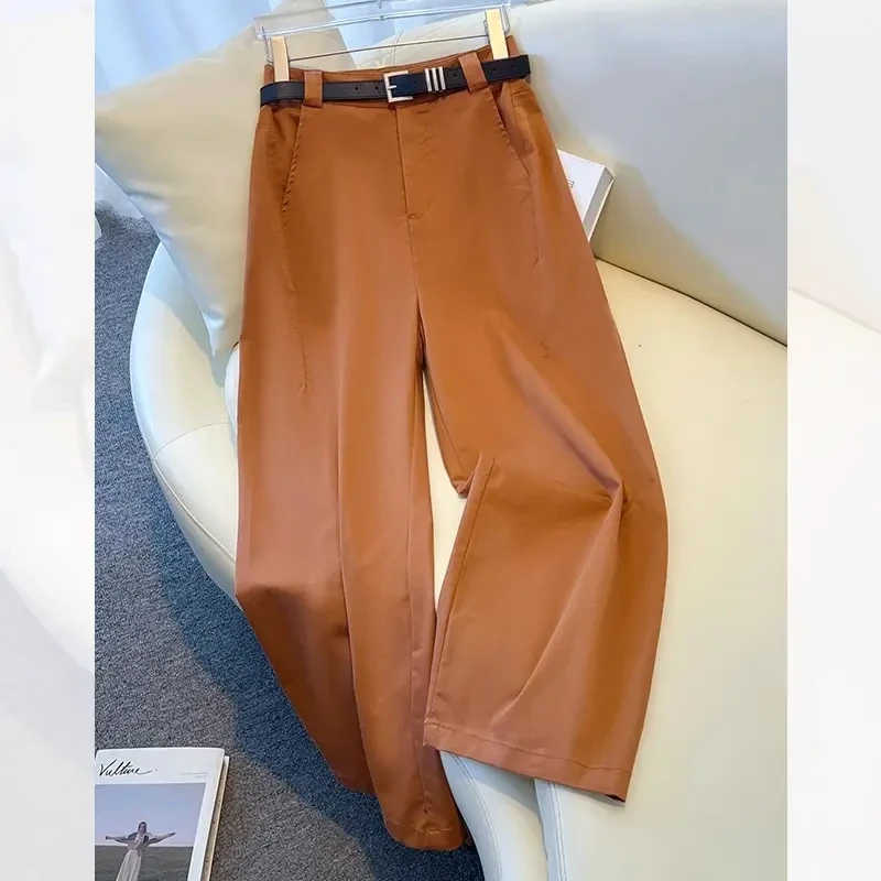 爱玛橙时尚休闲阔腿裤女2025年夏季新款高腰显瘦百搭气质直筒裤子