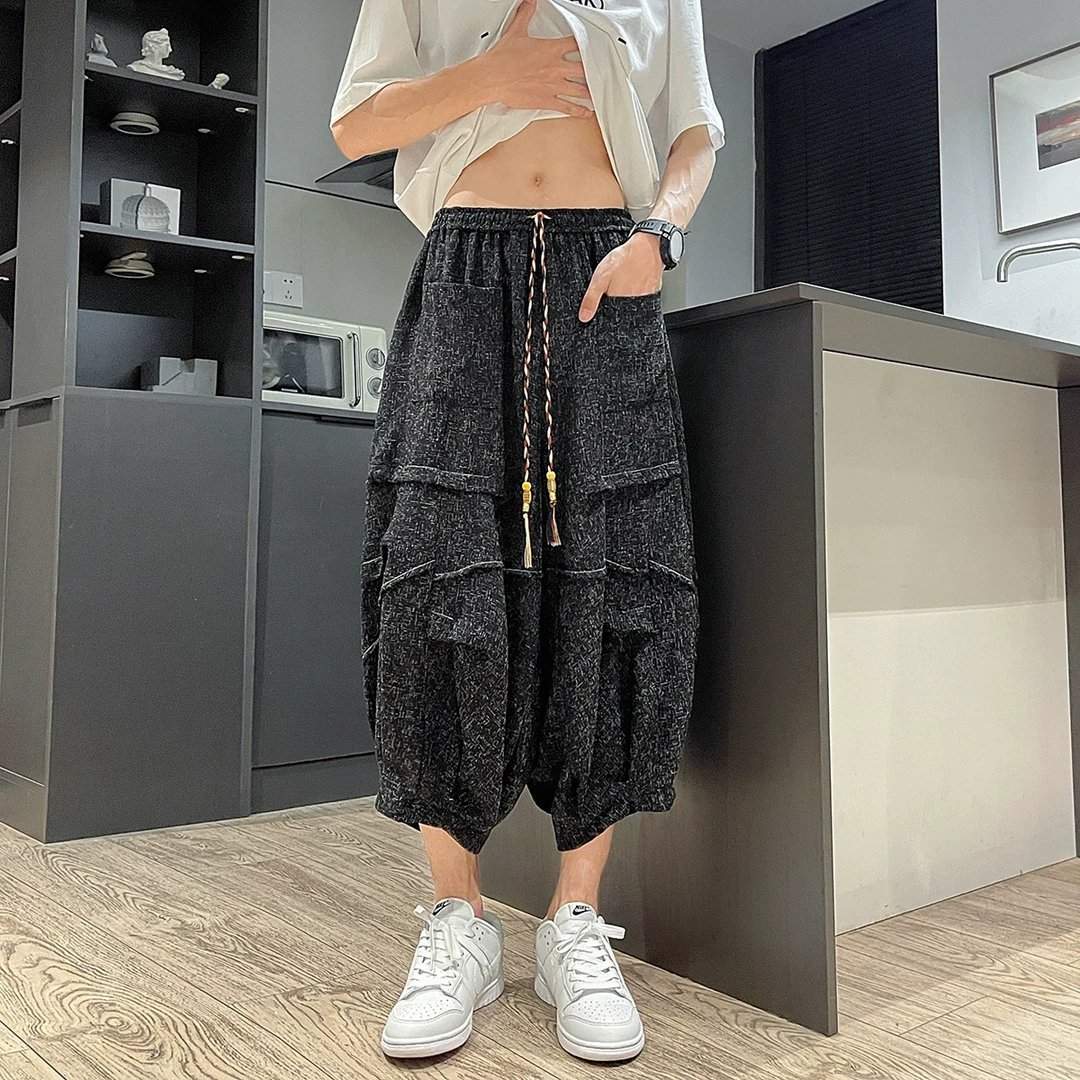 冰丝哈伦七分裤新中式男装夏季薄款凉感外穿短裤宽松设计感直筒裤