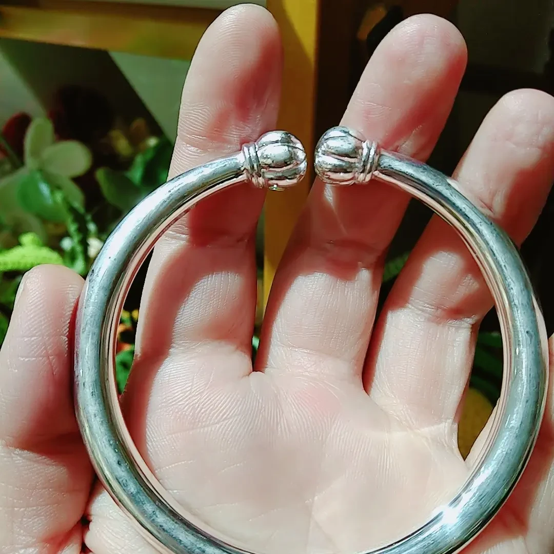 足银手镯  实心南瓜头光面手镯60圈口