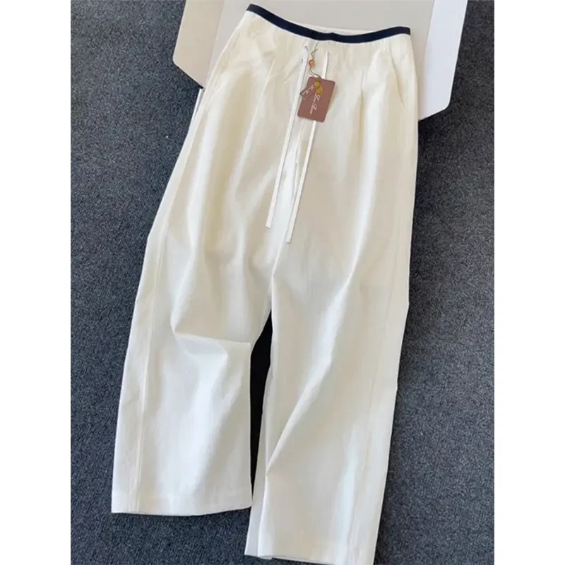 杏色双腰头冰丝裤子男款夏季新款透气垂感直筒裤美式男裤休闲长裤