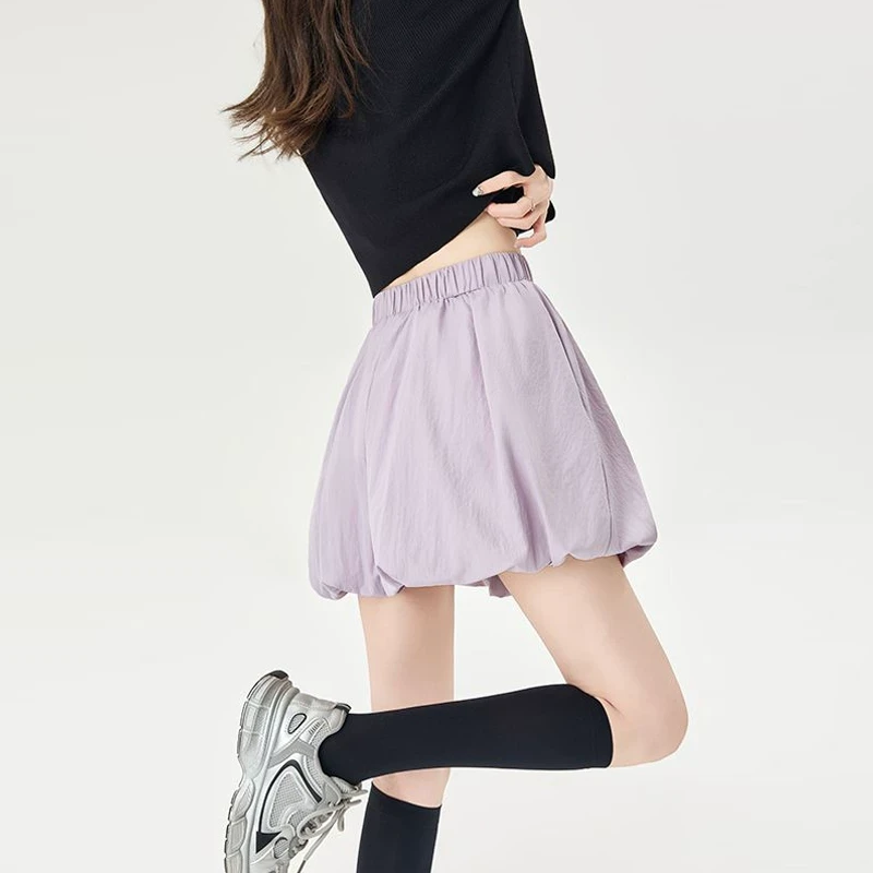 紫色半身裙女2025年春夏高腰防走光a字灯笼裙小个子蓬蓬花苞短裙