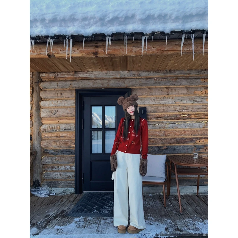 小君君布兰妮 裤型一绝/复古老钱经典长裤水洗抓绒高腰阔腿裤