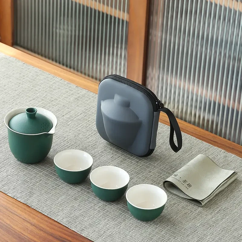 露宝孔雀绿一壶三杯快客杯带包B46