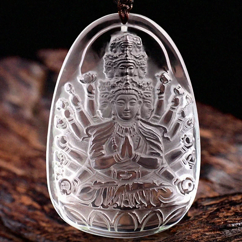 礼物天然白水晶千手观音吊坠生肖属鼠守护神本命佛男女士挂件项链