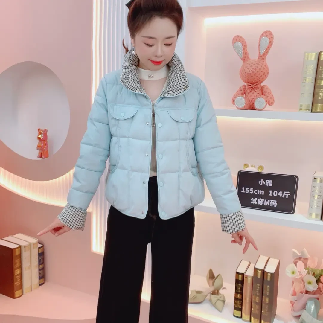 （时光）冬季新款撞色加厚时尚百搭拼接保暖棉服短款秋冬韩版外套