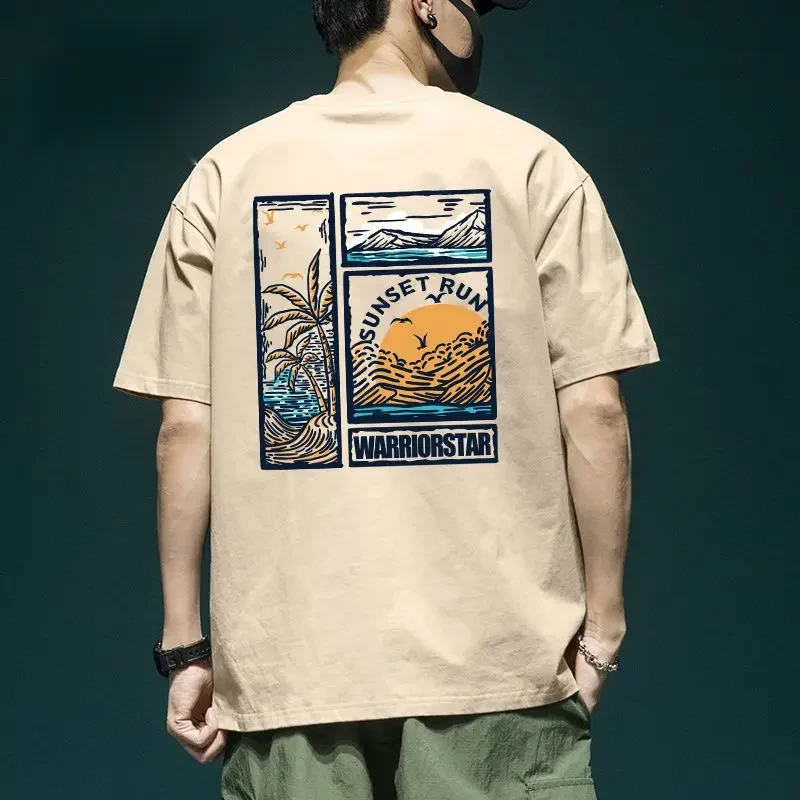 美式复古T恤男短袖ins睡衣潮牌宽松半截袖夏季新款印花棉社纯棉