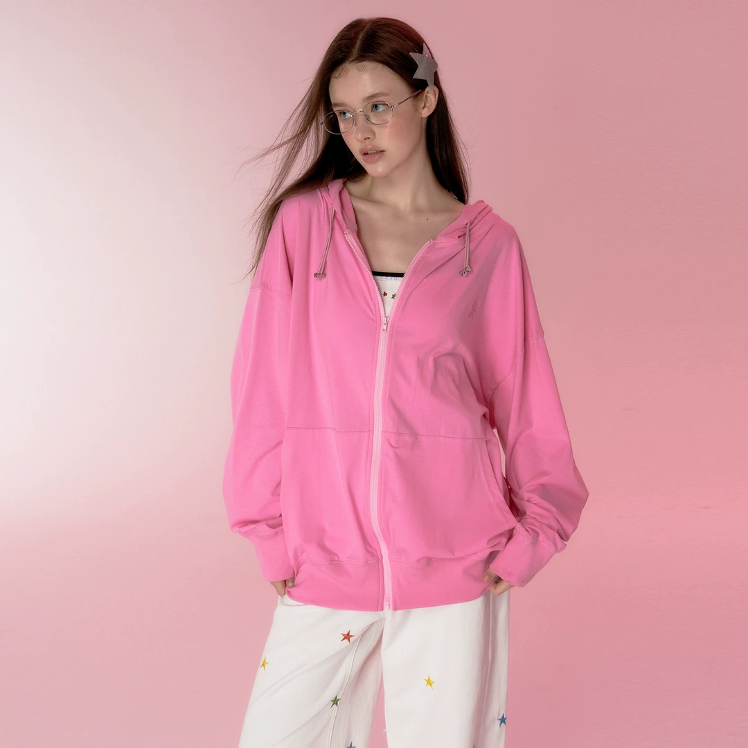 NECY 三色防晒卫衣长抽绳双拉链连帽开衫女轻薄上衣外套夏季新品