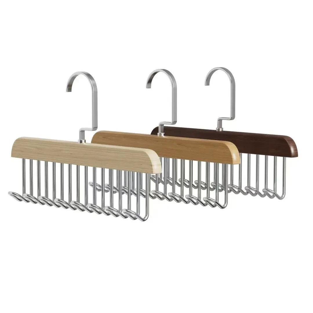 【3支装】8钩木质衣架实木波浪衣架吊带内衣收爆款热卖多功能多挂钩