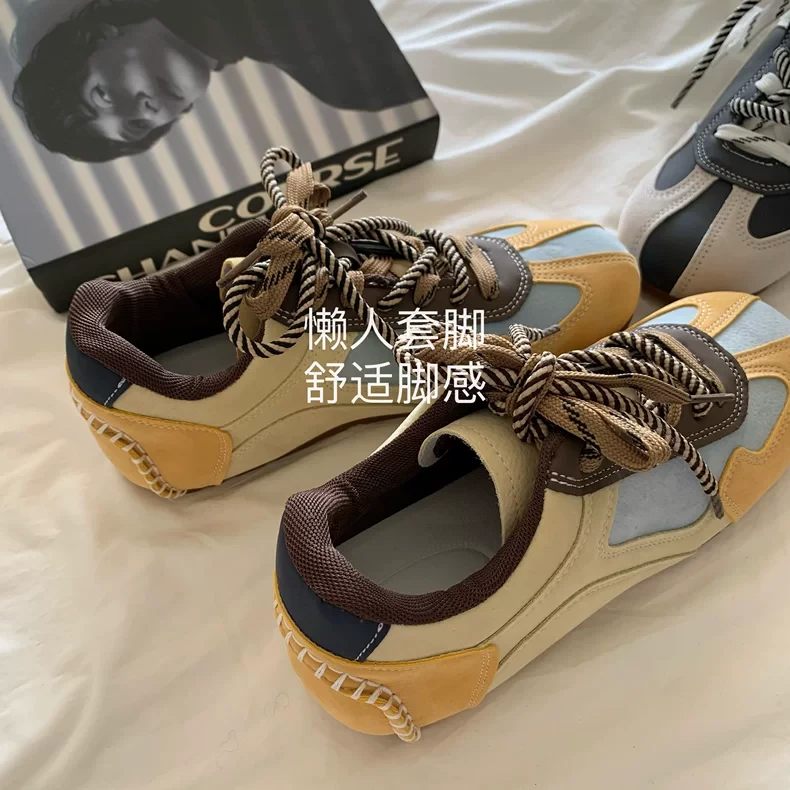 自留款！INS小众黄果树拼色德训鞋女INS复古休闲运动鞋泡芙鞋潮鞋
