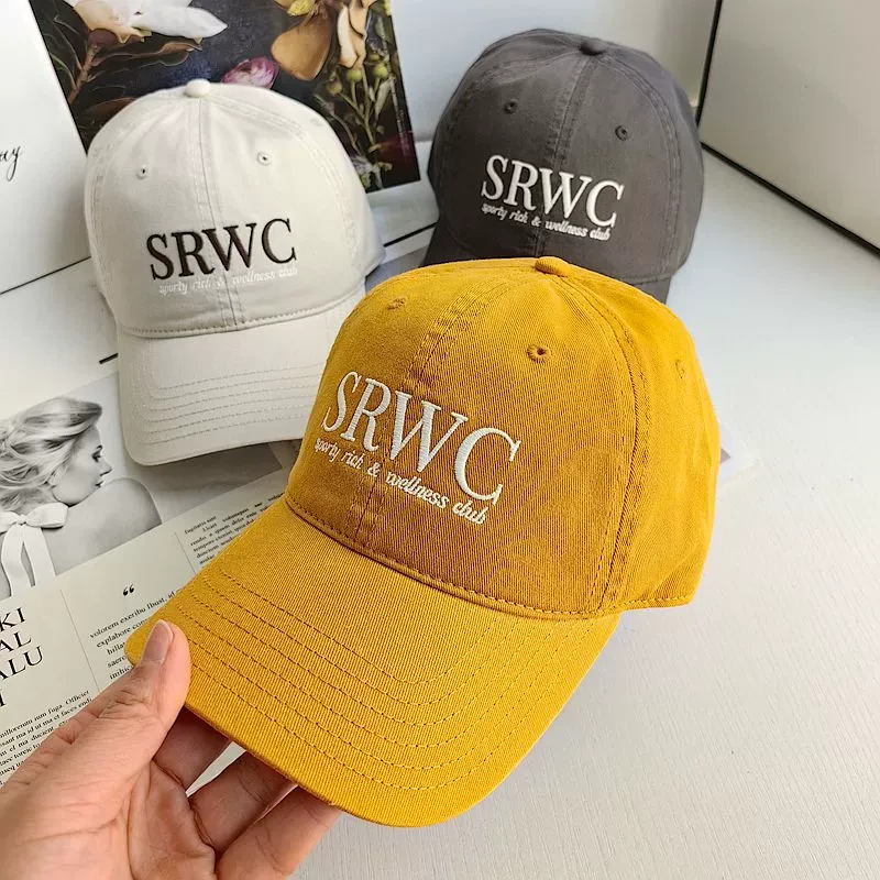 鸭舌帽软顶宽檐韩国新款SRWC刺绣帽子黄色显白潮搭男女适用棒球帽