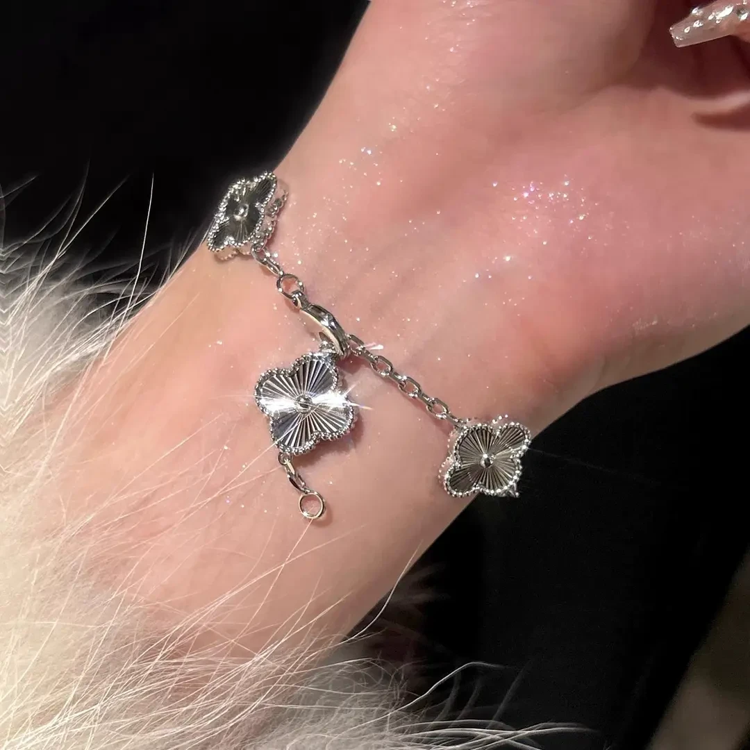 足银手链 五花四叶花手链女生999轻奢小众精致足银