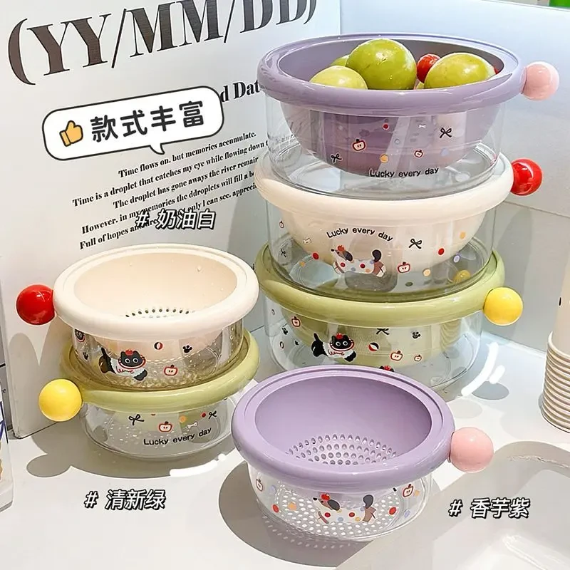 多巴胺双层沥水篮厨房家用双层多功能洗水果沥水篮小果盘送贴纸潮