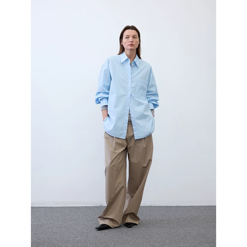 RandomPiece25春新品 新疆细绒棉磨毛落肩慵懒风长袖衬衫翻领外套