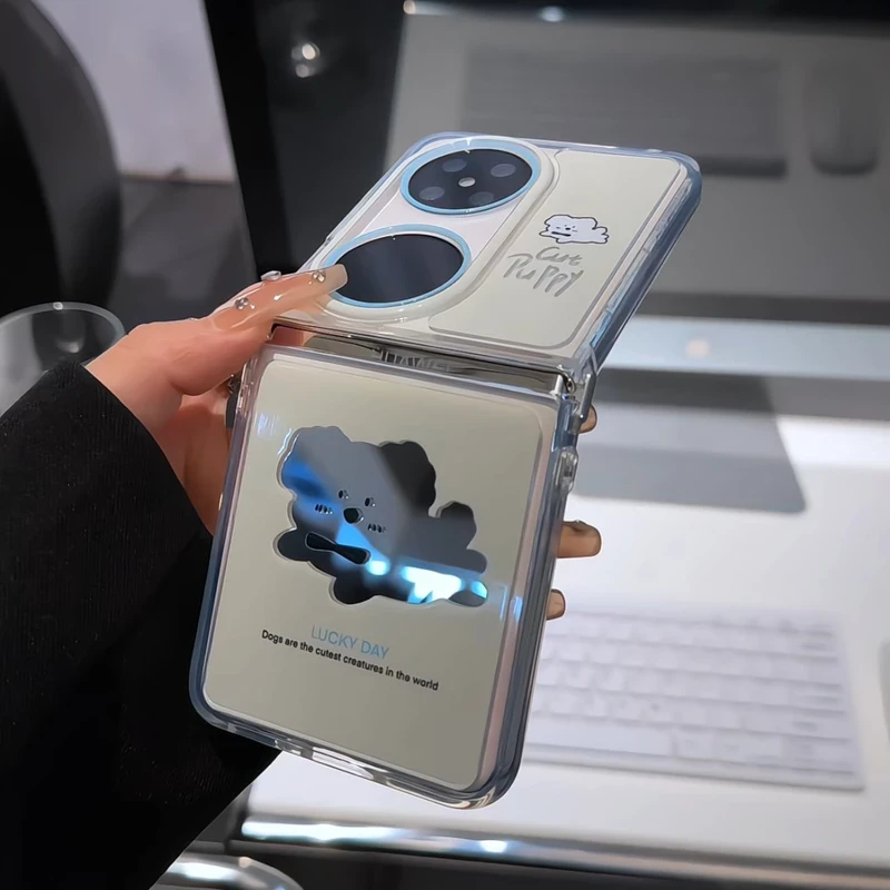 字母小狗适用华为POCKET2折叠镜面手机壳P50简约小众三星ZFLIP3/4