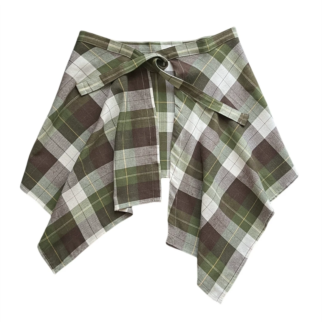 一片式系带藏肉神器短袖t恤叠穿不规则格子屁帘男遮臀女瑜伽下摆