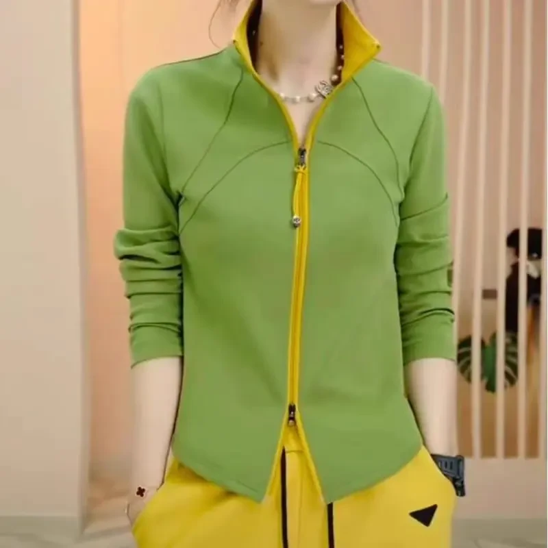 妈妈装2025春秋季时尚气质拼接撞色减龄显瘦拉链休闲上衣长袖百搭