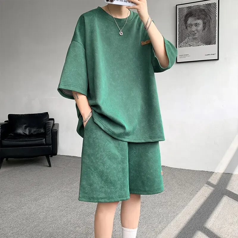 小众不撞款套装男款夏季美式高街潮牌扎染短袖短裤休闲运动两件套