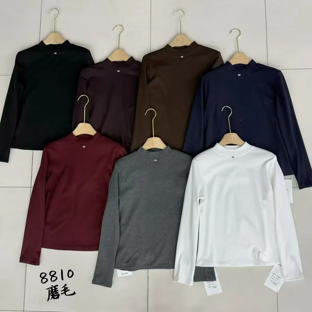 修身T恤半高领纯色女极简风长袖立领保暖常规套头