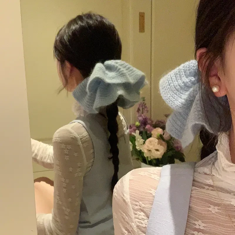 秋冬软糯兔毛线大肠发圈头绳女毛绒针织大号温柔气质马尾皮筋发绳