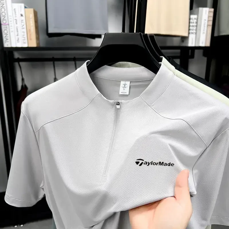 TaylorMade泰勒梅男士高尔夫夏季半拉链短袖运动休闲高尔夫男装
