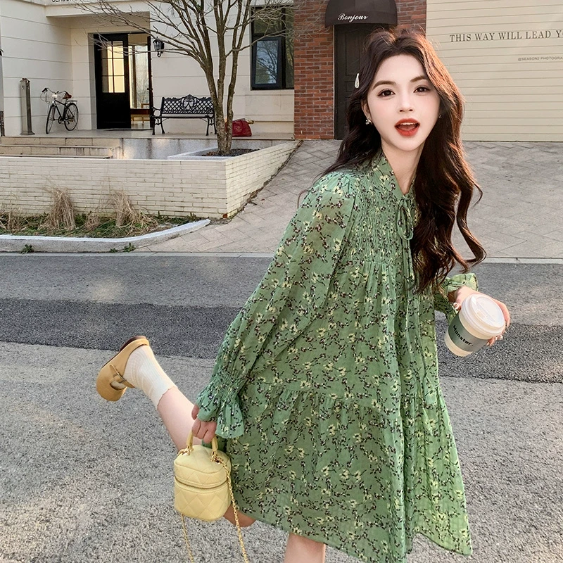 现货【春夏2024】薄款不过膝碎花淑女连衣裙199-7063--