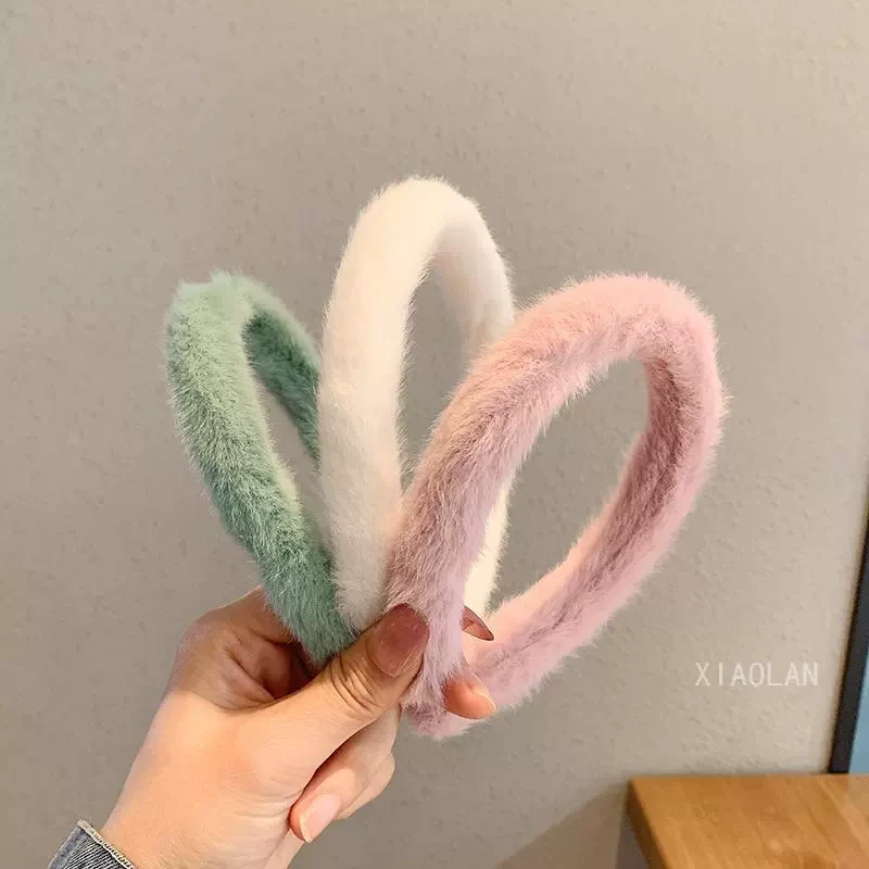 复古勾韩版新款毛绒花甜美发箍糖果色卡通多巴胺冬季百搭头箍布艺