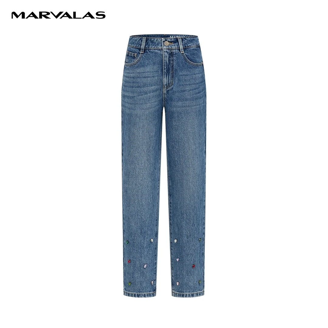 【羊羊专属】曼德诗高腰牛仔裤新款棉时尚直筒休闲裤