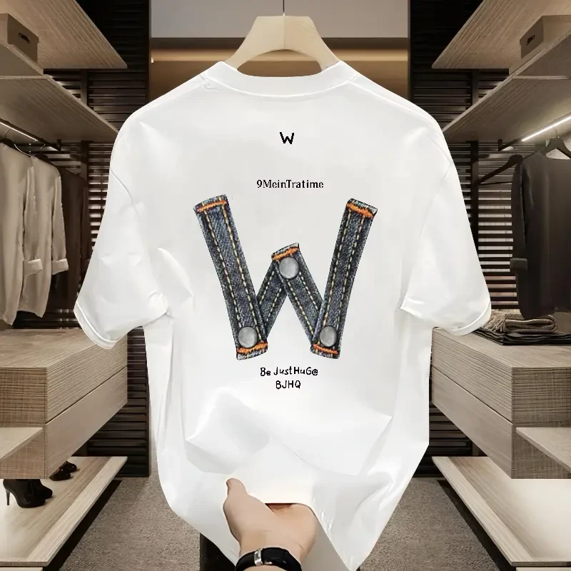 新款潮牌男士纯棉短袖T恤男圆领上衣印花潮牌简约潮流休闲ins