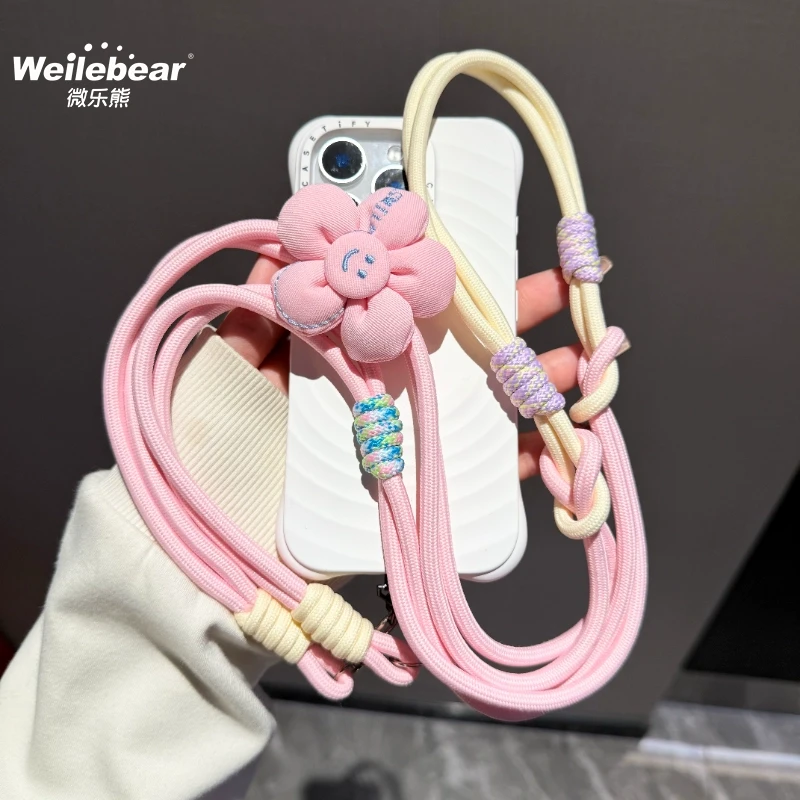 小清新花朵手机挂绳斜挎撞色肩背ins百搭肩背相机户外防丢手机链