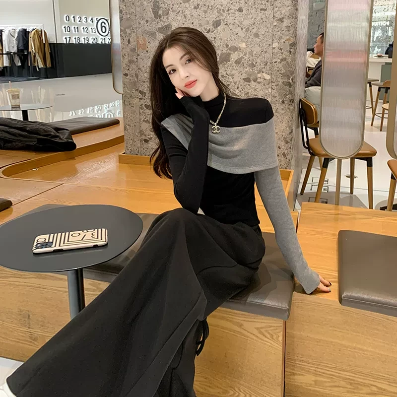 韩系穿搭休闲套装女春秋新款时尚洋气设计感独特别致阔腿裤两件套