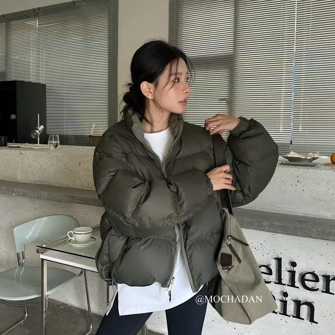 抹茶蛋新国标90白鸭绒短款立领双面宽松保暖小个子羽绒服L069