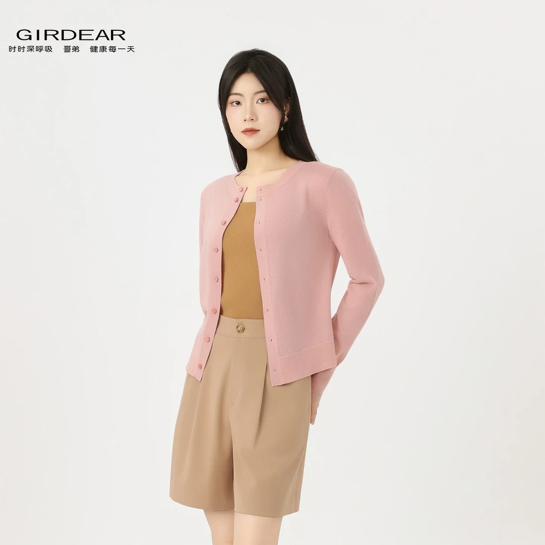 哥弟女装慵懒小个子短款v领毛衣针织衫时尚简约风外搭开衫