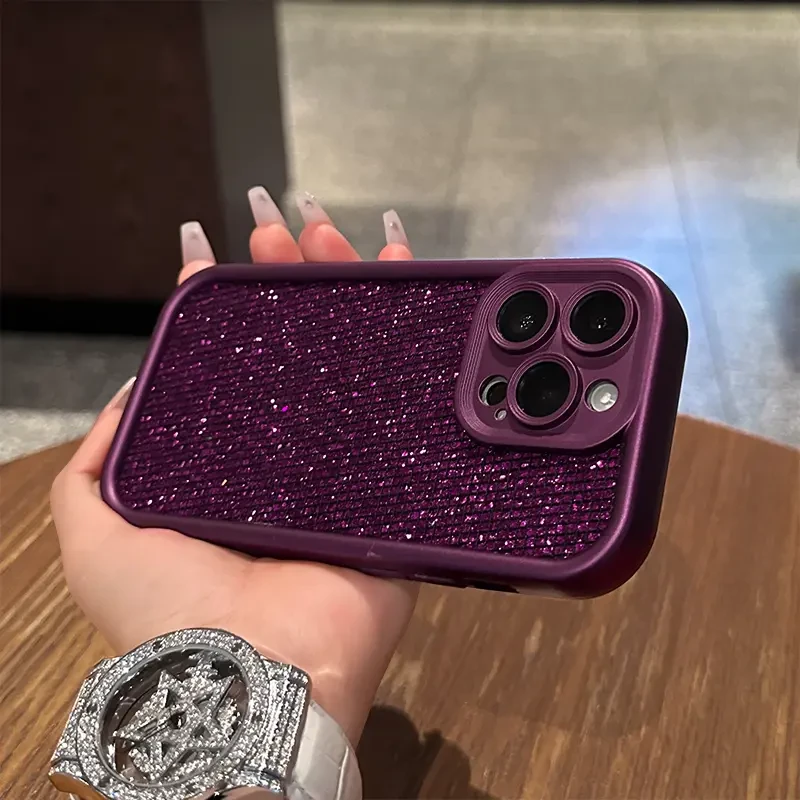闪钻亮片梅子色天眼阶梯适用苹果16手机壳iphone15皮纹套14时尚壳