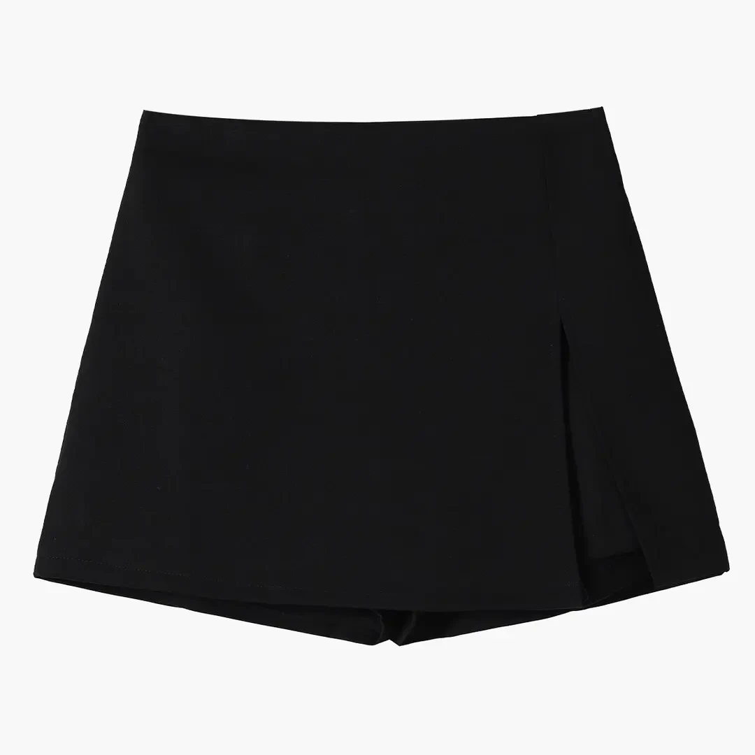 2025春夏欧若风新款A字短裤裙时尚不规则高腰显瘦开叉西装短裙女