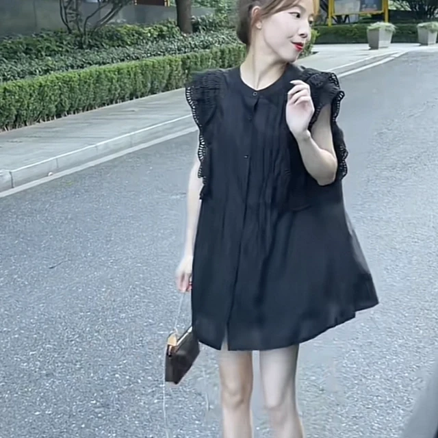 网红爆款雪纺飞飞袖衬衫女夏季独特气质设计感别致上衣法式娃娃衫