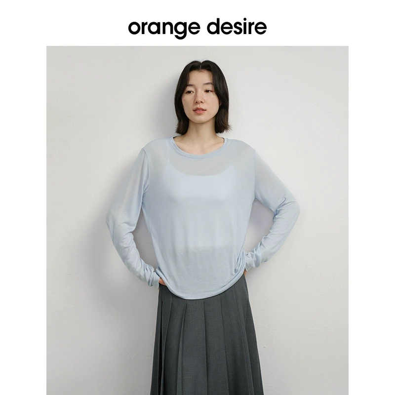 orange desire莱赛尔轻盈透感T恤欧若假日风25春OD2ESWTK046*