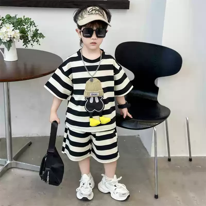 男童夏装短袖套装洋气男孩薄款帅气2024新款时髦宝宝两件套儿童装