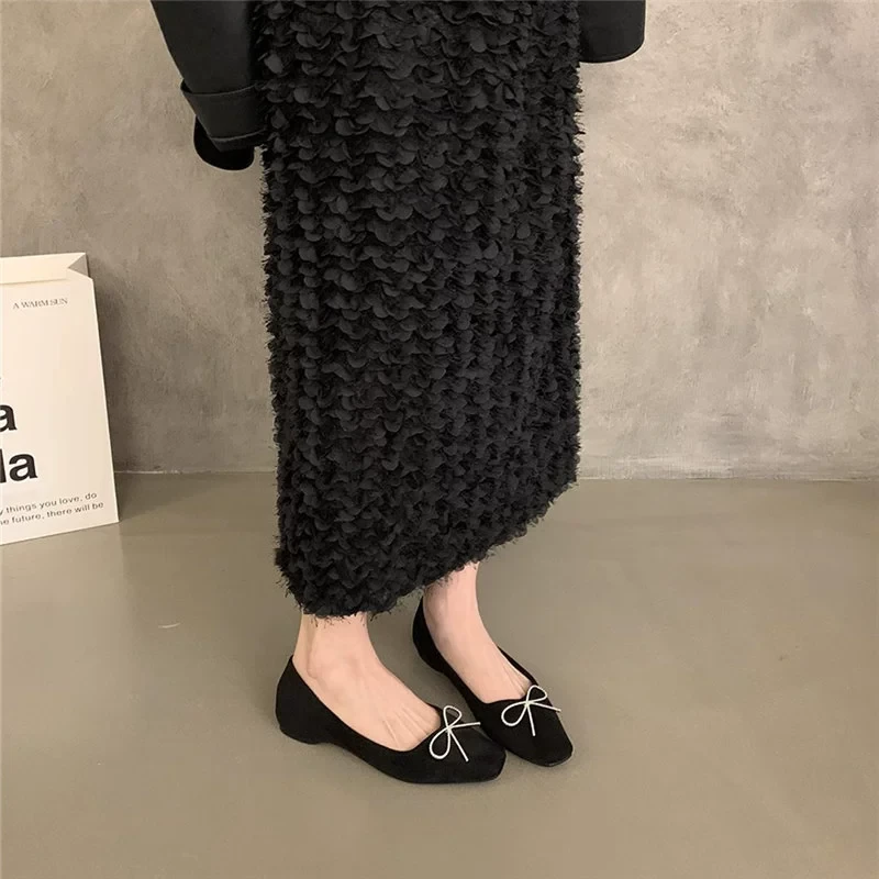 2025春季新款韩版仙女风低跟配裙子单鞋女法式瓢鞋平底鞋黑色鞋