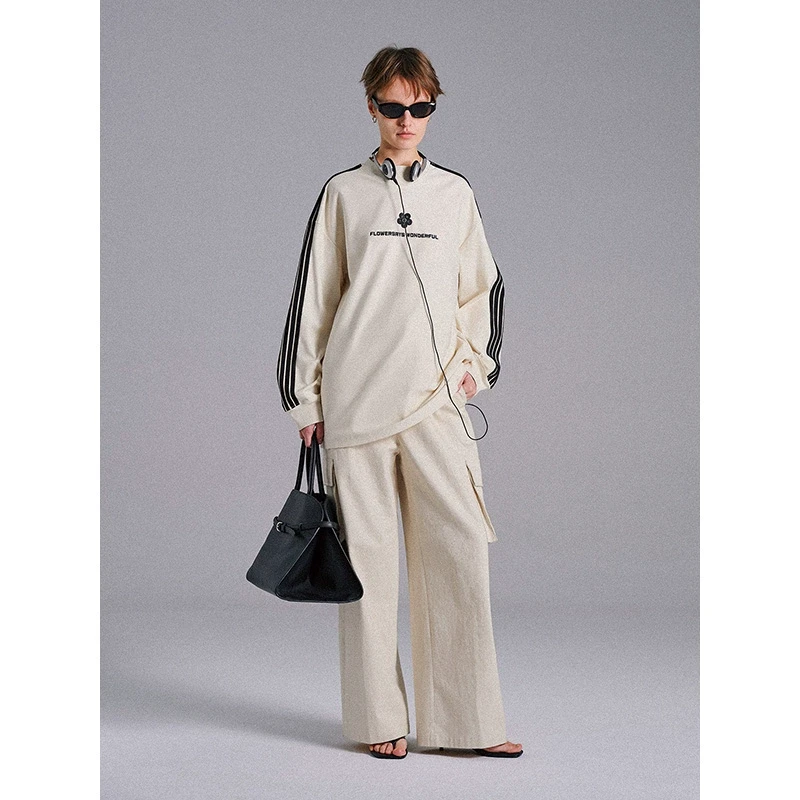 FLOWERSAYS紫花曼陀罗无尽的爱双纱棉挺括复古桃心领撞色刺绣卫衣