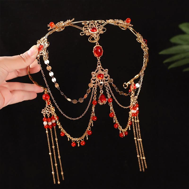 古风敦煌异域风西域头饰红色古风汉舞姬饰品狐狸额头链流苏额饰