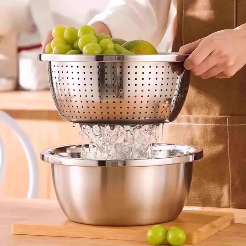 [两件套]20cm不锈钢小号漏盆米筛厨房淘米洗菜沥水盆洗水果