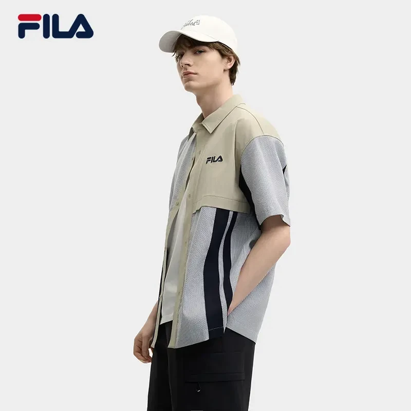 Fila/斐乐夏季新款男【拼色时尚】户外运动梭织短袖衬衫F11M529403F