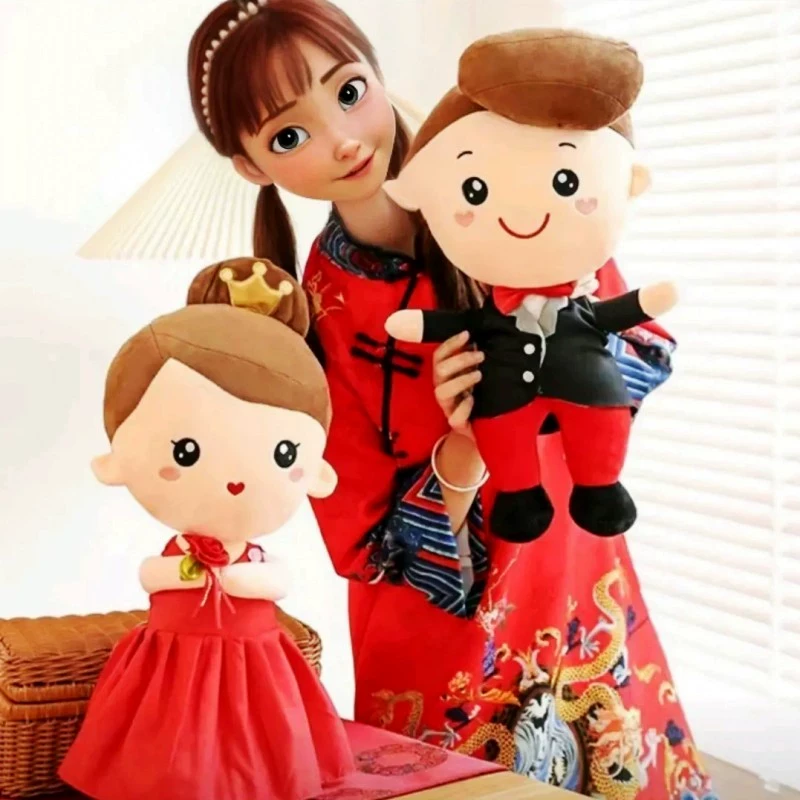婚房床上摆件布置毛绒军侣结婚公仔压床娃娃一对新人玩偶新人礼物