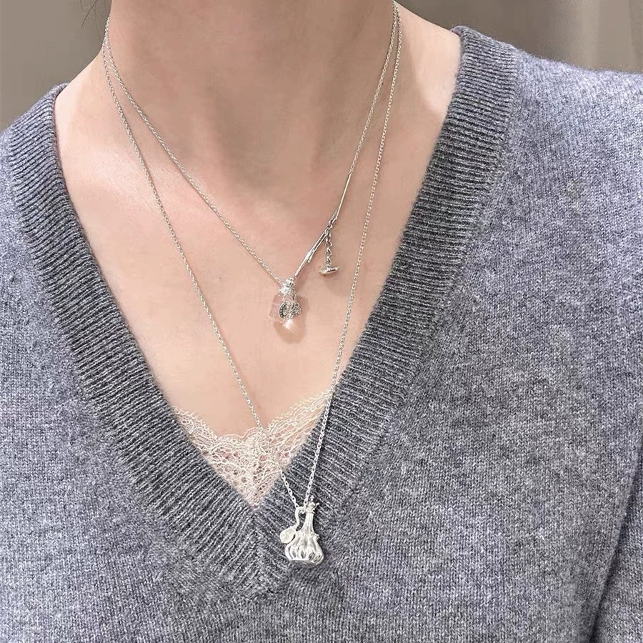 s925银鸢尾香水系列复古气囊香水瓶长项链银饰银项链小众女