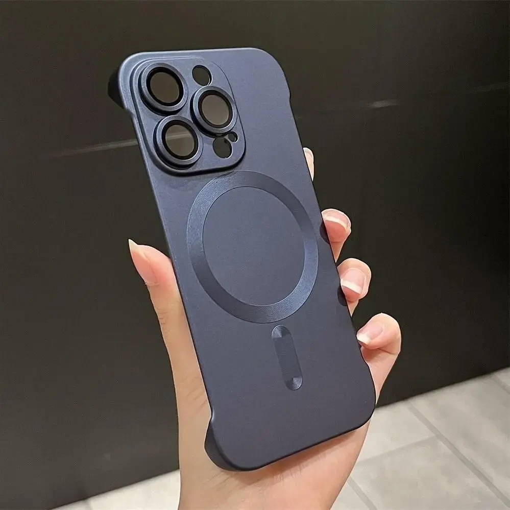 新超薄无边框适用苹果16Promax手机壳iPhone15磁吸金属感14硬壳12