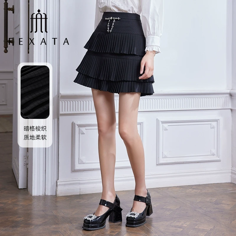 FEXATA斐格思2024秋冬季新品浪漫A摆蛋糕裙半身裙减龄少女风短裙