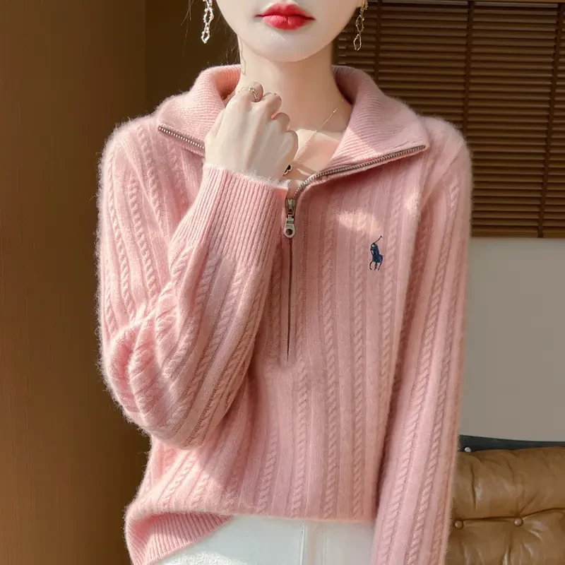 Q设计感满满~100%纯羊毛衫半拉链半高领减龄厚款气质宽松针织衫